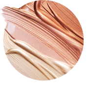 Rare Beauty makeup swatch in multiple liquid highlighter shades.