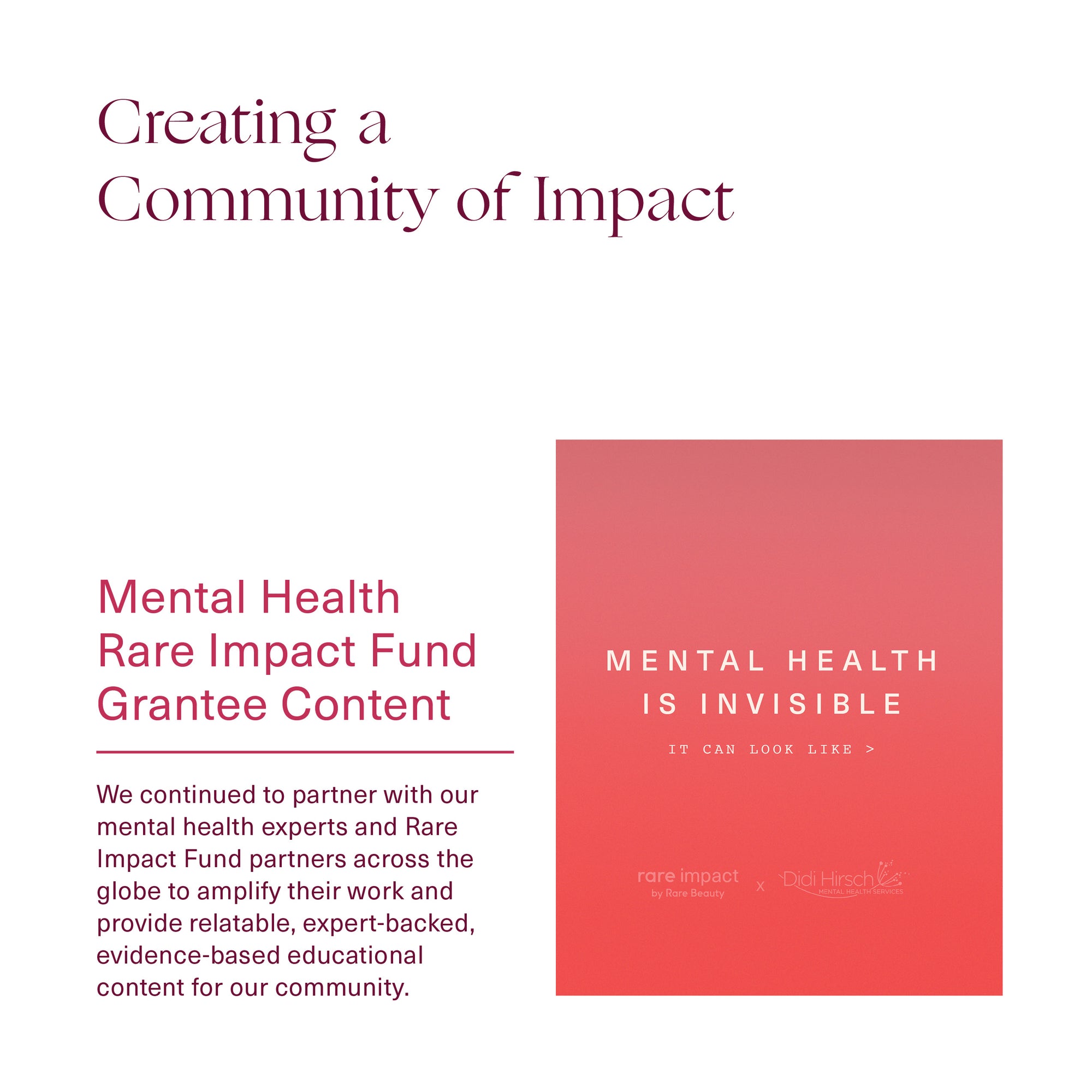 Creating a community of Impact - Mental Health Rare Impact Fund Grantee Content