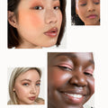 Models of different skin tones wear shade Nearly Neutral of Rare Beauty's Stay Vulnerable Melting Blush.